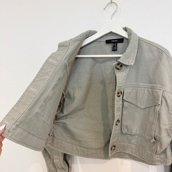 Forever 21 Cropped Cargo Outdoor Casual Utility Military Jacket Green F21 Medium - Picture 8 of 8